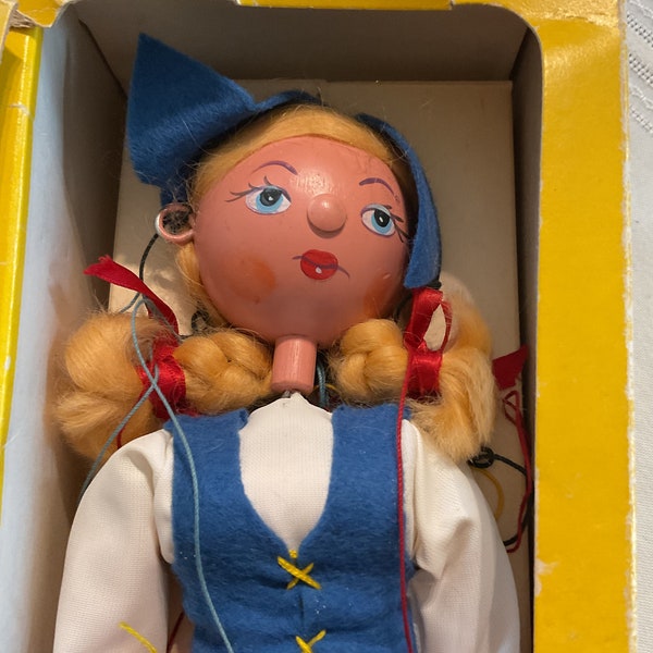 Vintage Dutch Girl Pelham puppet, boxed