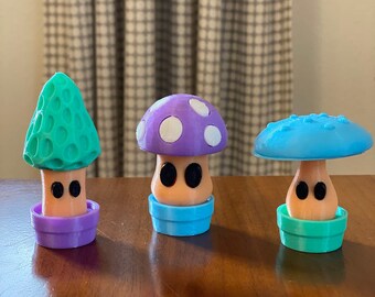 Trio of mushrooms (3D printed, PLA)