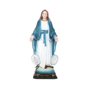 Virgen la Milagrosa  María con Manto Azul y Medallas 7.75 Inch Statue Resin Our Lady of the Miraculous Handcrafted 16002 | New