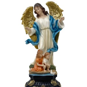 14 Inch Intricately Detailed Resin Figurine of a Guardian Angel |12552| Angel de la Guarda A Powerful Symbol of Protection & Guidance New