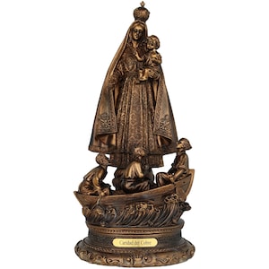 Our Lady of Charity Bronze Finish 12.25 Inch Resin Statue | Virgin Mary with Child and Boat New