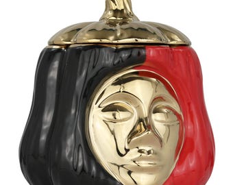 Elegua Head Ceramic Jar 8 Inch Glossy Black, Red, and Gold with Removable Lid -  Cabeza de Elegua  Jarra de Cerámica Brillante New