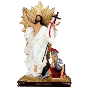 12 Inch Intricately Detailed Resin Figurine of  Risen Christ with Roman Soldier Cristo Resucitado con Soldado Romano