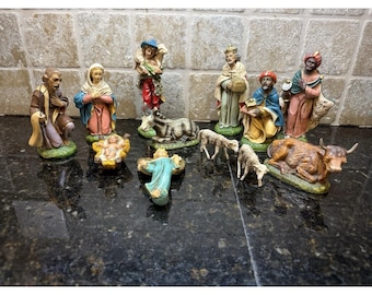 Vintage 1960 Chalkware Nativity 5" Scale Italy Mid Century Set Of 12 Piece Bible