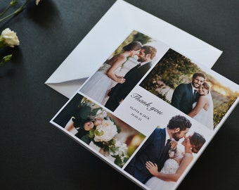 Tarjetas de boda de agradecimiento hechas a mano, tarjetas de agradecimiento de boda con varias fotografías, tarjetas de agradecimiento de boda personalizadas, fabricadas en Irlanda.