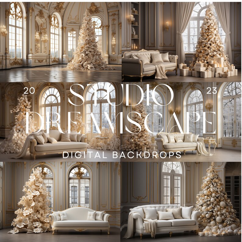 12 Christmas Digital Backdrops | White Gold Christmas Elegant ...