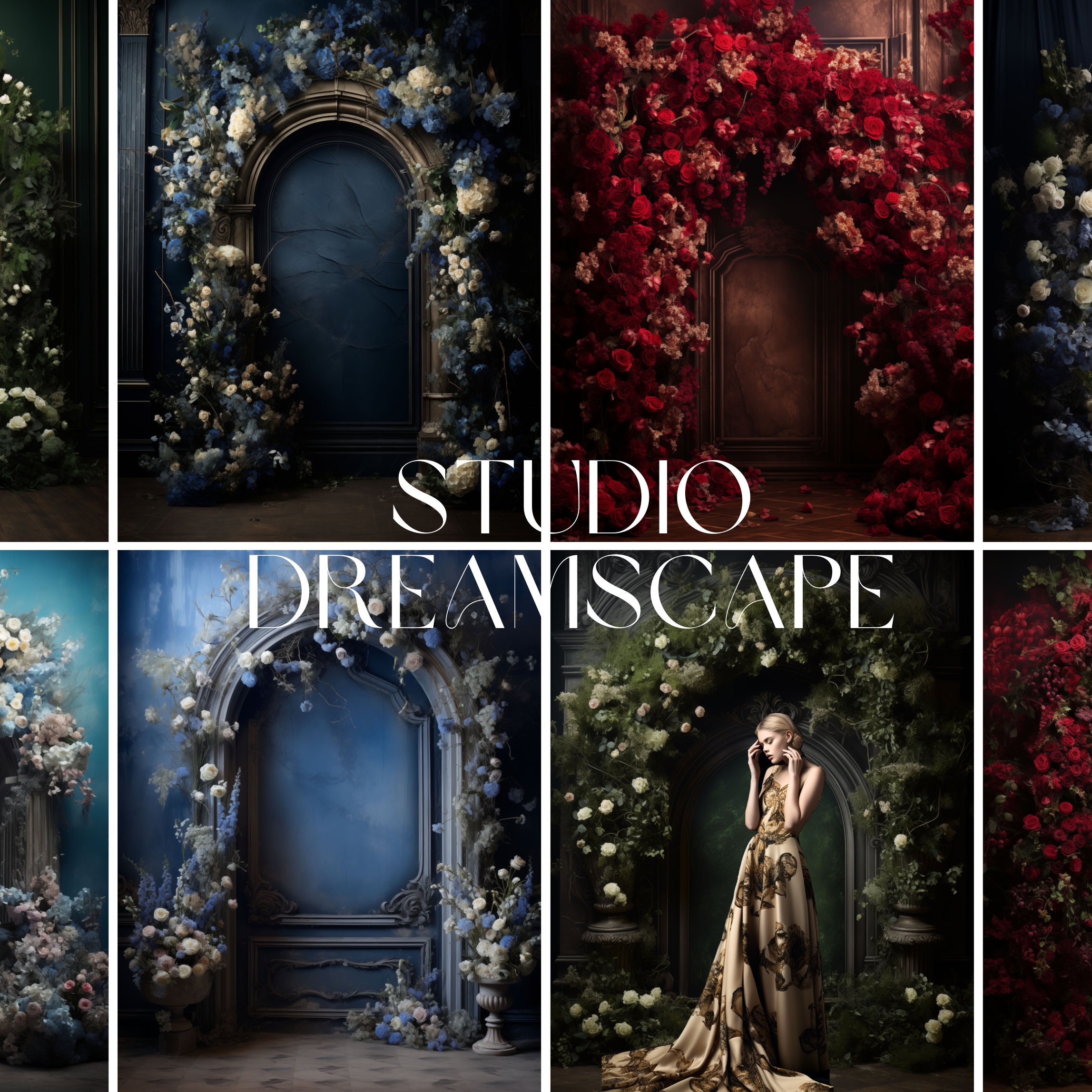 20 X Digital Backdrop, Floral Digital Backdrops, Dark Moody Floral Set ...