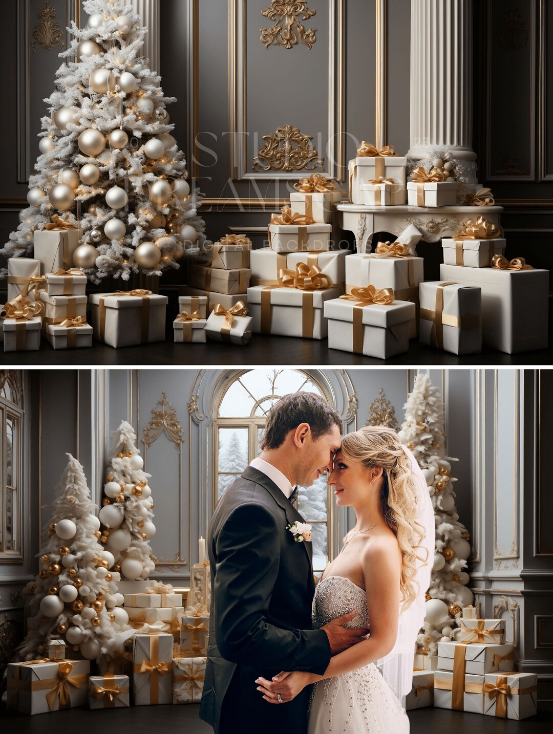 7 Christmas Digital Backdrops | ELEGANT Gold White Backdrops ...