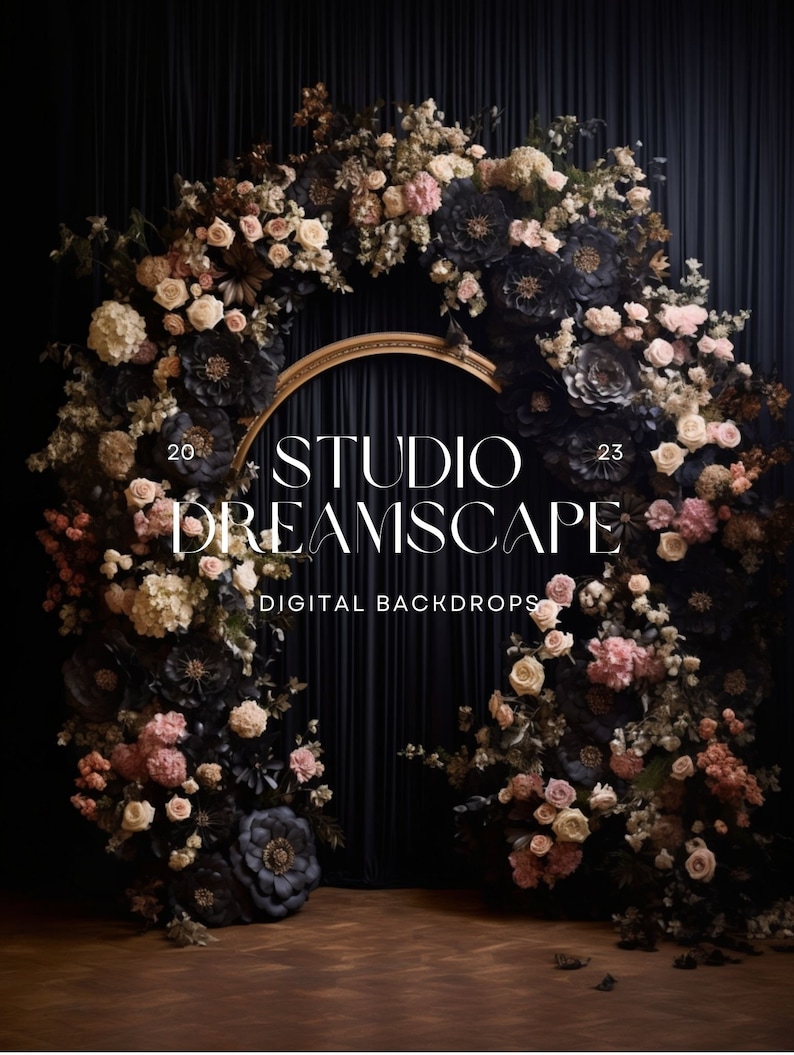 9 X Digital Backdrops, Black Floral Digital Backdrops, Dark Moody ...