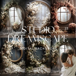 8 x Halo Digital Backdrops, Floral Digital Backdrops, Moody Floral Rings, Wedding, Maternity Background Overlays, Photoshop Overlays