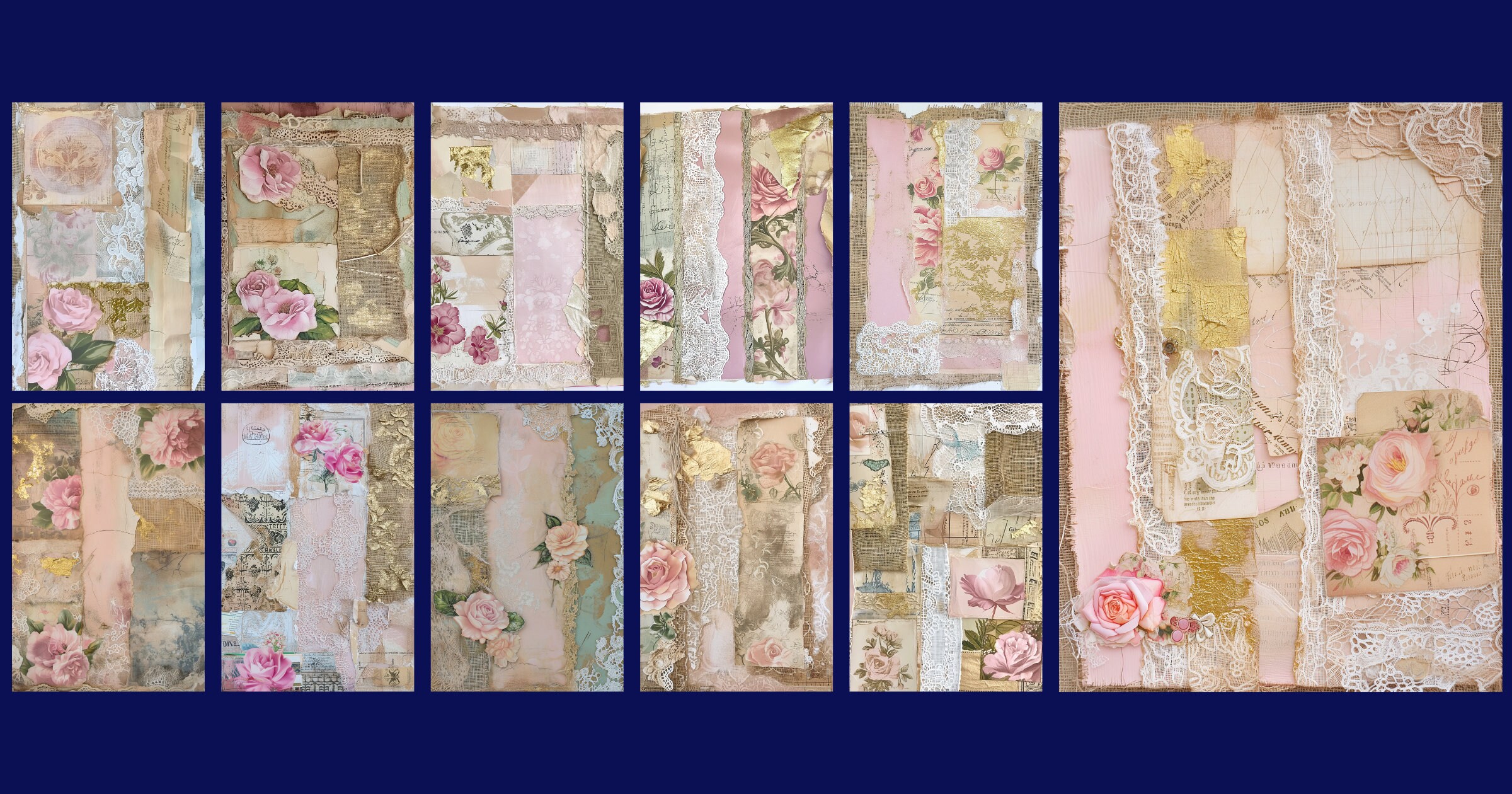 11 Junk Journal Floral Digital Paper, Lace Gold and Pink Digital Paper ...