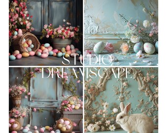 Easter Digital Backdrops Bundle for Photography, Scrapbooking, Social Media - Children portrait, Spring Easter Scenes, Instant Download, PNG