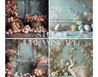 Easter Digital Backdrops Bundle for Photography, Scrapbooking, Social Media - Children portrait, Spring Easter Scenes, Instant Download, PNG