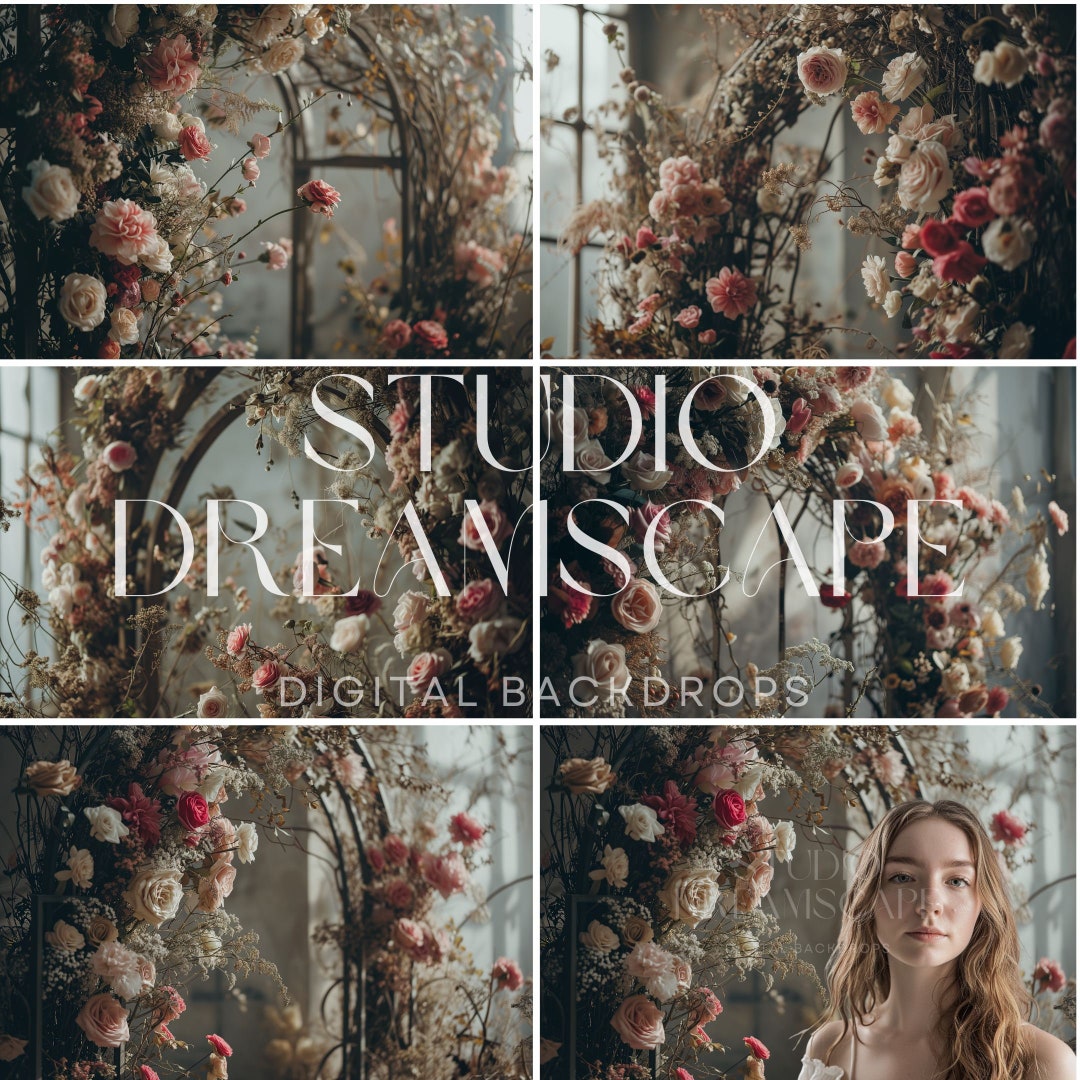 5 X Floral Digital Backdrop, Portrait Digital Backdrops, Moody Floral ...