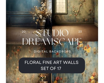 17 Fine Arts Textured Digital Backdrops | Dreamy Moody Bundle | Wedding | Maternity Background | Floral Wall | Photoshop Overlays