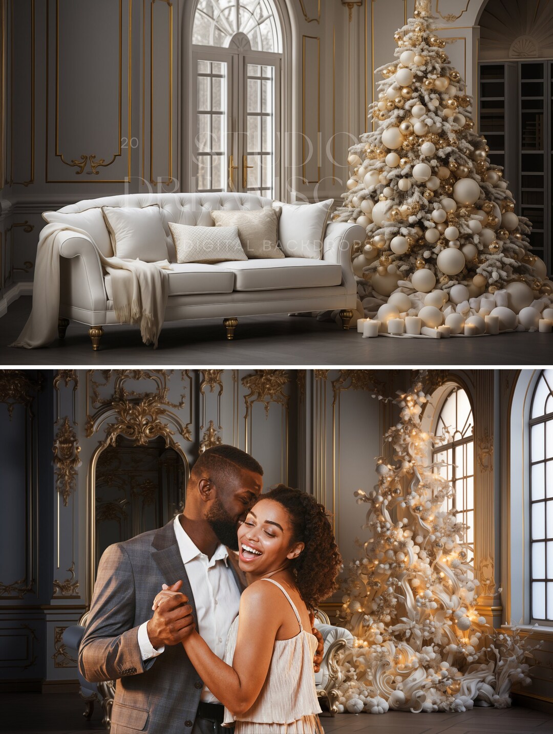 12 Christmas Digital Backdrops | White Gold Christmas Elegant ...