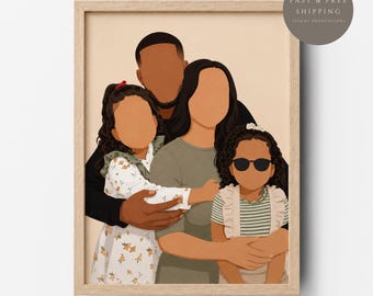 Retrato familiar sin rostro a partir de una fotografía / Ilustración minimalista moderna / Arte familiar atemporal