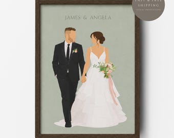 Custom Wedding Portrait from Photo, Personalized Bride and Groom Illustration, Wedding Gift