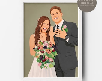 Individuelle Paarporträt-Illustration, Geschenk zum Hochzeitstag, gesichtsloses minimalistisches realistisches Porträt (digital oder gerahmt)
