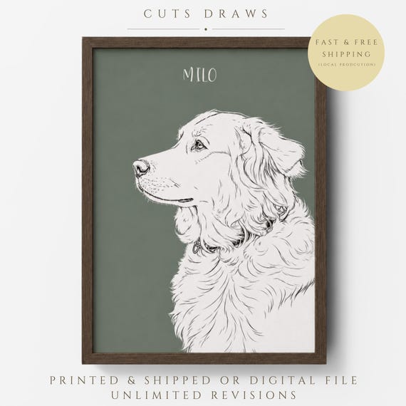 Custom Dog Line Art Portrait, Minimalist Pet Illustration (Digital or Framed)