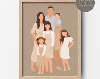 Retrato personalizado sin rostro, ilustración minimalista, arte familiar dibujado a mano (archivo digital o impresión).
