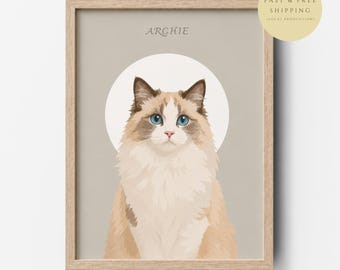 Custom Pet Portrait Illustration, Cat Dog Pet Wall Art (Digital or Framed)
