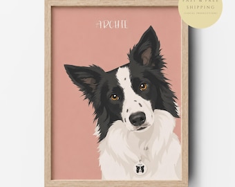 Custom Pet Memorial Portrait, Dog Cat Art, Framed or Digital Print