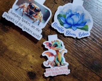 Magnetic Bookmark | Dragon Bookmark | Blue Lotus Flower Bookmark | Jumping Spider Bookmark