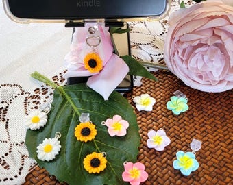 Flower Charms | Kindle Charms | Phone Charm | USB, USB-C Charm | iPhone, iPad Charm | Dust Plug | Charm Tether | Gift | Accessory