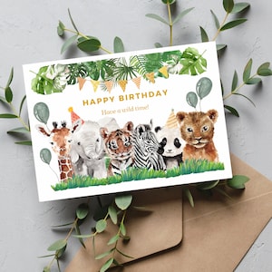Cartes pliées d'anniversaire Jungle Party.