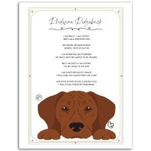 Rhodesian Ridgeback Poem Print - Dog Wall Art - Gift for Dog Lovers - Etsy