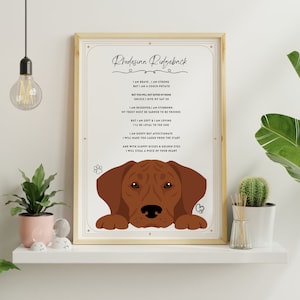 Rhodesian Ridgeback Poem Print - Dog Wall Art - Gift for dog lovers