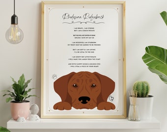 Rhodesian Ridgeback Poem Print - Dog Wall Art - Gift for dog lovers