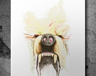 Decorazione da parete con orso dell’acquerello, illustrazione stampata con animali, feroce animale che ruggisce