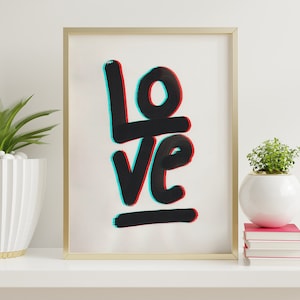 Preciosa impresión de letras Anaglifo pared arte cartel Moody pared decoración regalo emocional descarga digital ilustración de carta imprimible