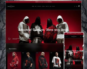 Donker Shopify-thema, Halloween Shopify-thema, Gothic Shopify-thema, alternatieve kledingwinkel Shopify, POD Shopify-sjabloon, Mystic Shopify