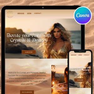 Gold Canva Website, Tarot Website Template Canva, Magic Astrologer Website, Canva Sales Page, Golden Canva Website, Tarot Website