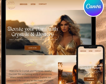 Goldene Canva Website, Tarot Website Vorlage Canva, Magische Astrologen Website, Canva Verkaufsseite, Goldene Canva Website, Tarot Website