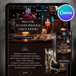 Dark Canva Website, Tarot Website Template Canva, Magic Astrologer Website, Canva Sales Page, Witch Website, Tarot Website