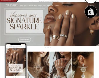 Luxe Shopify-thema voor sieradenwinkel, Premium Shopify-thema, bewerkbare canvasbanners inbegrepen, luxe Shopify-sjabloon voor sieradenwinkel