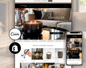 Premium Shopilly Vorlage, Kerze Shopstifte Website, Beige Elegante, einfach zu installierende Vorlage, Pastell Shopkette Website Vorlage, ästhetische Shopkette