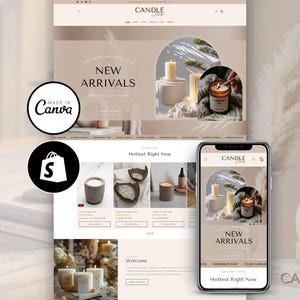 Boho Shopify-tema för ljus, pastellfärgad lyxig ljusdesign för webbplats, dekorativ hantverksljus e-handels Shopify-mall, ljusshopify