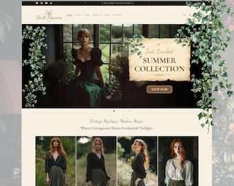 Cottagecore Shopify-thema, donkere shopify-sjabloon, Goth Shopify-sjabloon, Goth & Witchy Aesthetic Shopify, beige Cottagecore, zwart Shopify