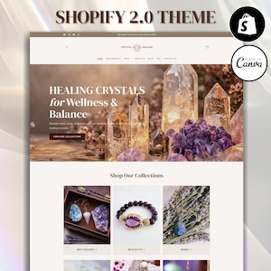 Tema Shopify per negozio di cristalli / Template per negozio di cristalli curativi / Sito web metafisico e spirituale / Tema per boutique di gioielli e cristalli