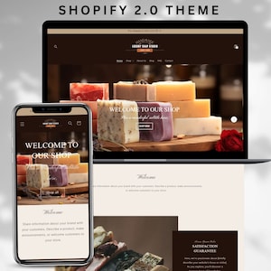 Tema Shopify fatto a mano, modello Shopify per sapone fatto a mano, tema Shopify per candele, banner Canva per POD Supply, Shopify estetico