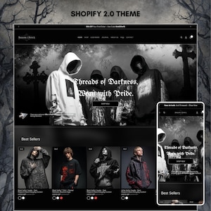 Gothic Shopify Theme, Schwarzes Shopify Theme, Alternatives Bekleidungsgeschäft Shop heraus