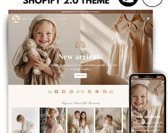 Kids Boutique Website Template, Сottagecore Baby Store Design, Organic Baby & Toddler Clothing Shopify Theme, Beige Shopify
