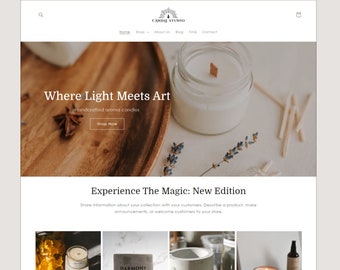 Candle Shopify Theme, Grey Elegant Easy To Install Template, POD Supply Canva Banner, White Shopify Website Template, Aesthetic Shopify