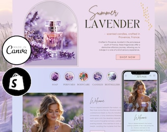 Candle Shopify Theme, Gradient Lavender Shopify Website, dropshipping shopify, Lilac Shopify Template, Aesthetic Shopify
