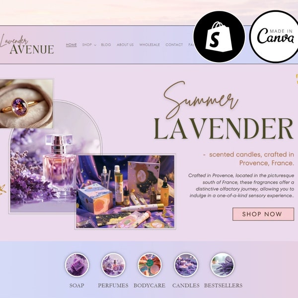 Candle Shopify Theme, Gradient Elegant Lavender Shopify Website, dropshipping shopify, Lilac Shopify Template, Aesthetic Shopify